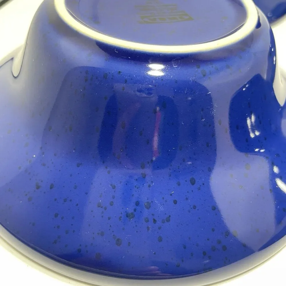Ikea Trivsam Blue (4) Rim 6.5” Cereal Bowls Blue Speckled Brown Trim 15199